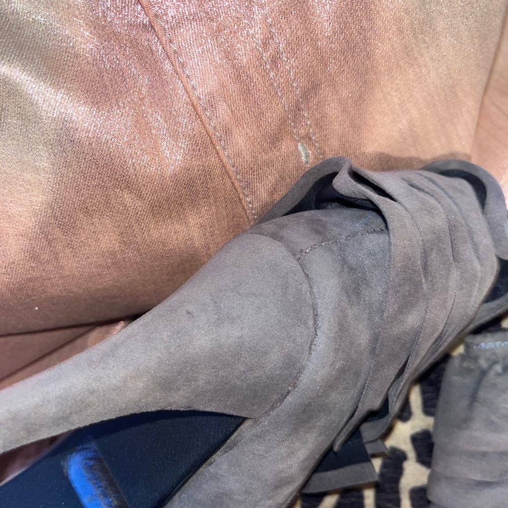 Taupe Colored Suede-like High Heel Booties - Picture 8 of 14